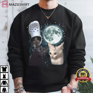 Cat Lovers Three Cats Retro Moon Graphic Funny Meme T Shirt (1)
