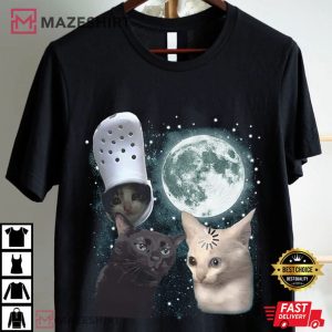 Cat Lovers Three Cats Retro Moon Graphic Funny Meme T Shirt (2)