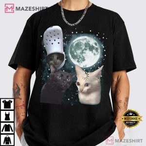Cat Lovers Three Cats Retro Moon Graphic Funny Meme T Shirt (3)