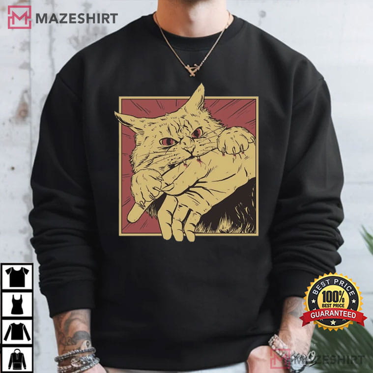 Vintage Cat Bite Japanese Horror Anime Graphic T-Shirt Vintage Cat Bite Japanese Horror Anime Graphic T-Shirt