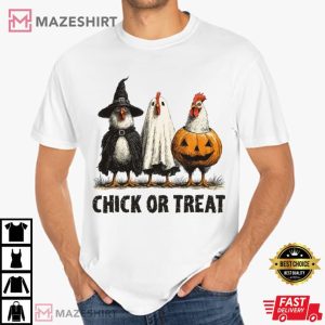 Retro Halloween Chick Or Treat Funny Spooky Chicken Pumpkin T Shirt (2)