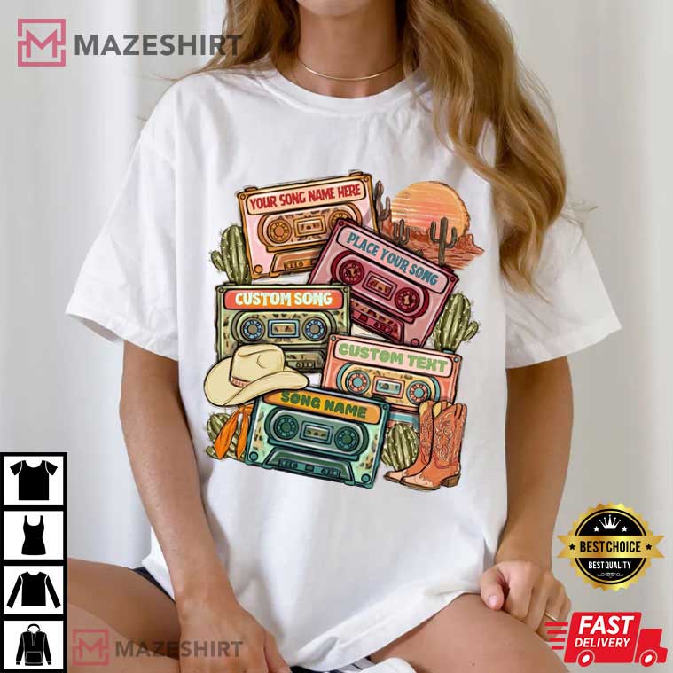 Custom Cassette Tape Country Music Concert Cowboy T-Shirt Custom Cassette Tape Country Music Concert Cowboy T-Shirt
