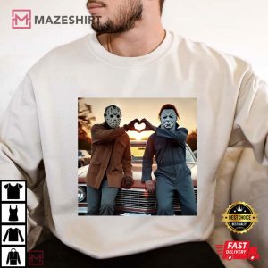Michael And Jason Heart Hands Horror Movie Halloween T Shirt (1)