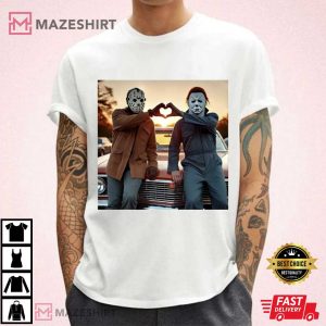 Michael And Jason Heart Hands Horror Movie Halloween T-Shirt