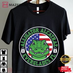Alligator Alcatraz Everglades Florida Political American Flag T Shirt (1)