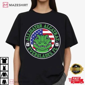 Alligator Alcatraz Everglades Florida Political American Flag T Shirt ( (3)