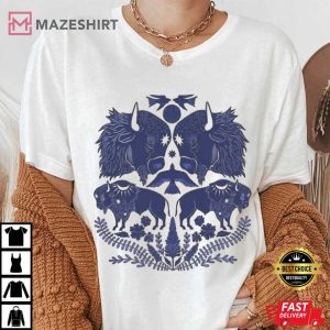 Celestial Bison And Birds Nature Lovers Animal T-Shirt