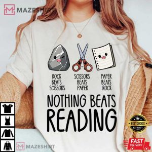 Book Lovers Nothing Beats Reading Matching Rock Scissors Paper Bookish T-Shirt
