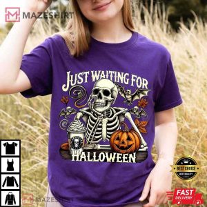 Just Waiting For Halloween Tis The Season Funny Skeleton Comfort Colors (1)