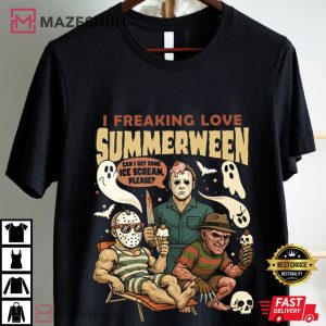 I Freaking Love Summerween Horror Characters Halloween T Shirt (2)