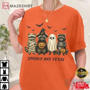 Spooky And Feral Halloween Cute Raccoon Boo Crew Trick Or Treat T-Shirt
