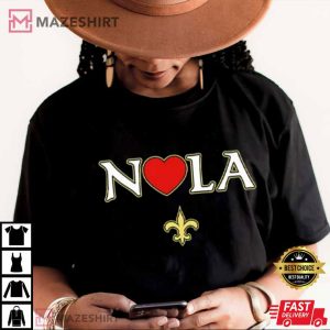 Love Nola New Orleans Saints Fleur De Lis Heart NFL T Shirt (2)