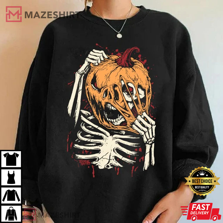 Halloween Skeleton Pumpkin T Shirt #3