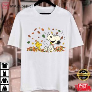 Snoopy And Woodstock Autumn Leaves Halloween T Shirt (1)
