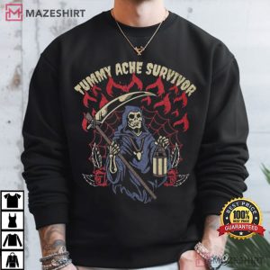 Skeleton Tummy Ache Survivor Funny Meme T Shirt (1)