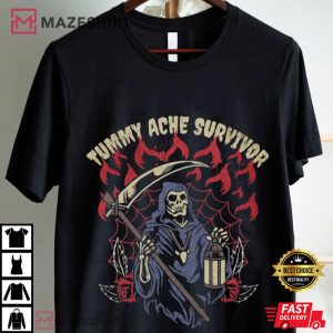 Skeleton Tummy Ache Survivor Funny Meme T Shirt (2)