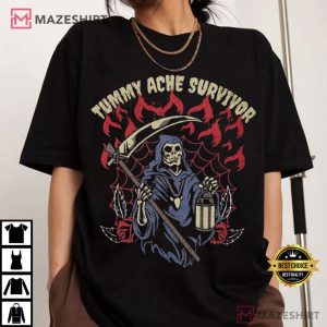 Skeleton Tummy Ache Survivor Funny Meme T Shirt (3)