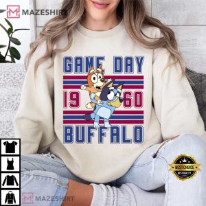 Bluey Dog And Bingo Cartoon Game Day Buffalo Football T Shirt (1)