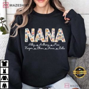 Floral Nana Custom With Grandkids Names Mothers Day T Shirt (4)