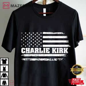 Charlie Kirk Distressed USA Flag Patriotic T Shirt (1)