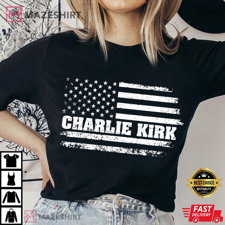Charlie Kirk Distressed USA Flag Patriotic T-Shirt Charlie Kirk Distressed USA Flag Patriotic T-Shirt