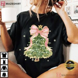 Christmas Tree Coquette Bow T Shirt (1)
