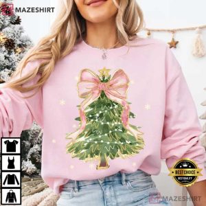 Christmas Tree Coquette Bow T Shirt (2)