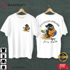 Jimmy Buffett It's 5 O'Clock Somewhere Parrot Drinking T Shirt (1)