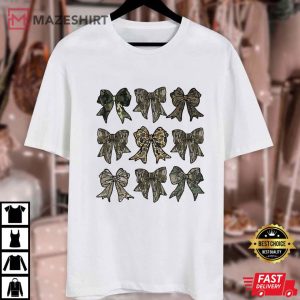 Camouflage Coquette Bow Retro Vintage Hunting T Shirt (1)