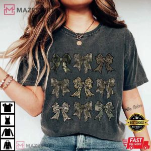Camouflage Coquette Bow Retro Vintage Hunting T Shirt (3)