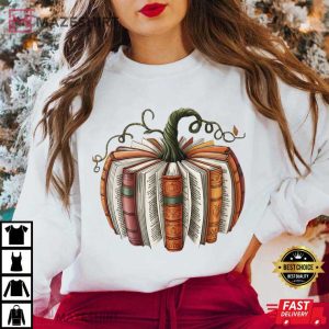 Book Fall Pumpkin Teacher Book Lovers T Shirt (4)