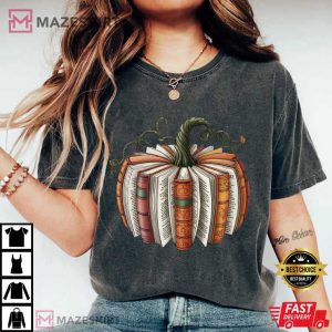 Book Fall Pumpkin Teacher Book Lovers T Shirt (2)
