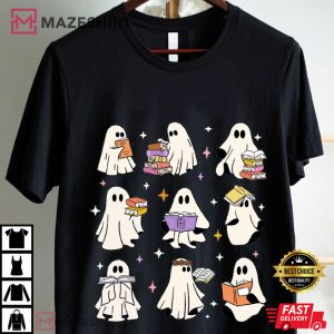 Ghost Reading Books Bookish Halloween Teacher Librarian T Shirt (1)