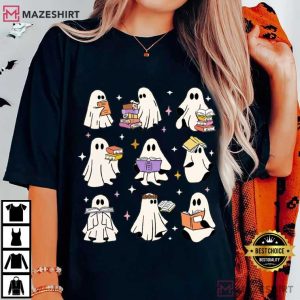 Ghost Reading Books Bookish Halloween Teacher Librarian T Shirt (2)