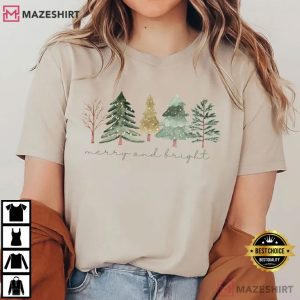 Merry And Bright Trees Christmas Holiday Winter T Shirt (3)
