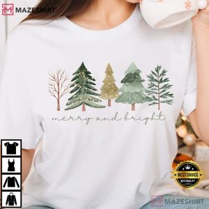 Merry And Bright Trees Christmas Holiday Winter T-Shirt