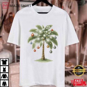 Christmas Palm Tree Tropical Santa Vibes T Shirt (4)
