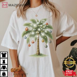 Christmas Palm Tree Tropical Santa Vibes T Shirt (1)