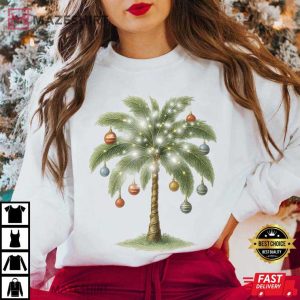 Christmas Palm Tree Tropical Santa Vibes T Shirt (3)