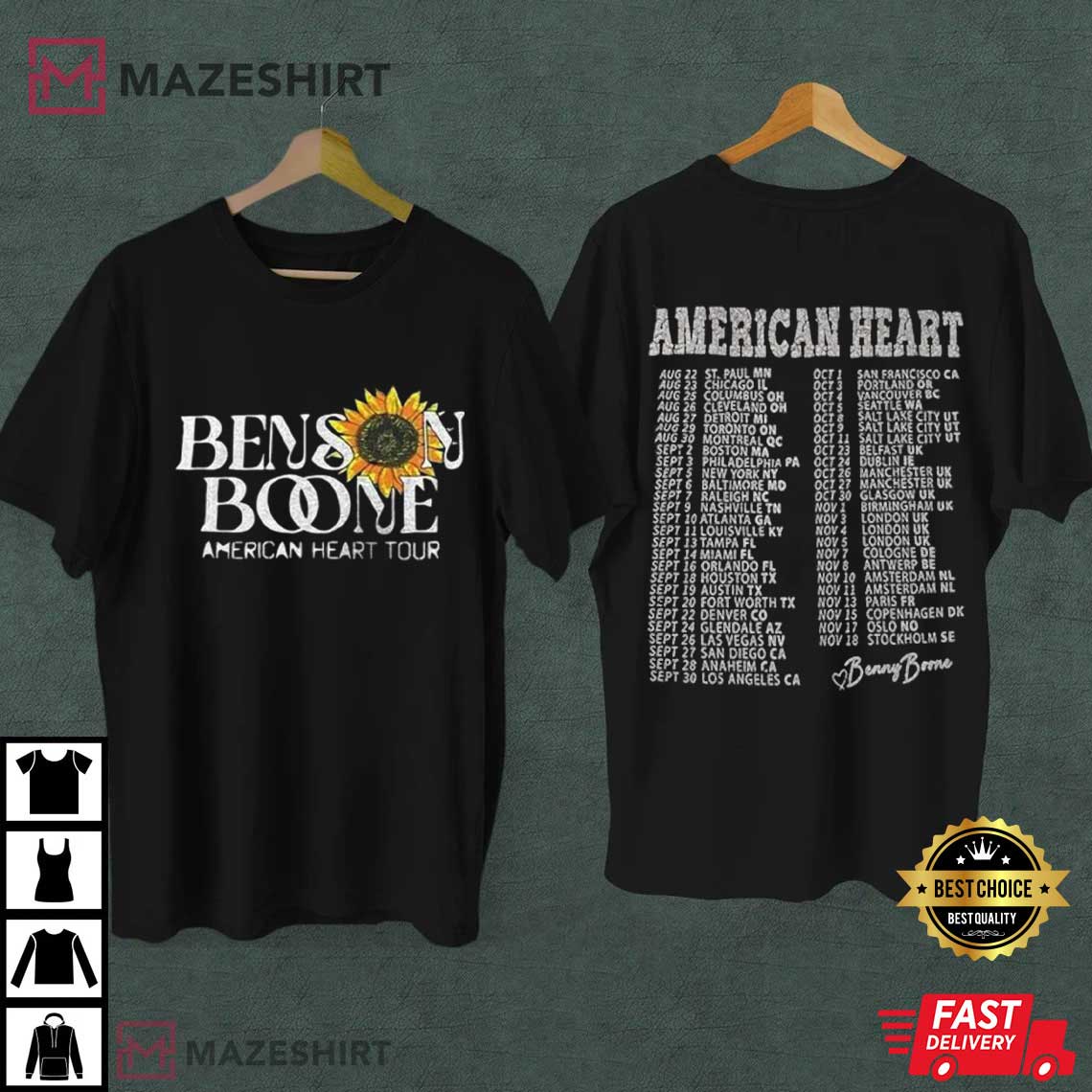 Benson Boone American Heart Tour 2025 Fan Merch T-Shirt Benson Boone American Heart Tour 2025 Fan Merch T-Shirt