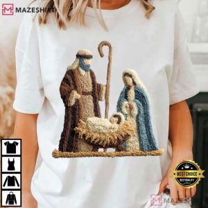 Latch Hook Yarn Crochet Nativity Scene Christmas T Shirt (4)