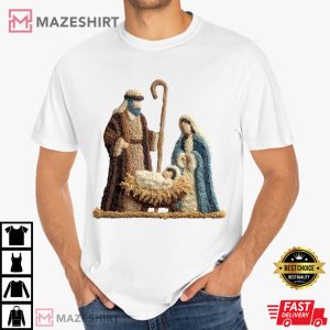 Latch Hook Yarn Crochet Nativity Scene Christmas T Shirt (1)