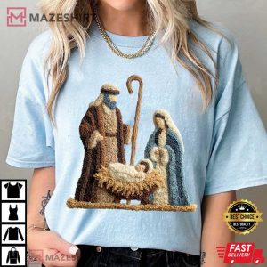 Latch Hook Yarn Crochet Nativity Scene Christmas T Shirt (2)