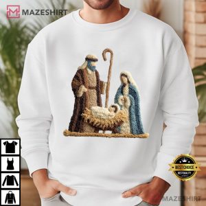 Latch Hook Yarn Crochet Nativity Scene Christmas T Shirt (3)