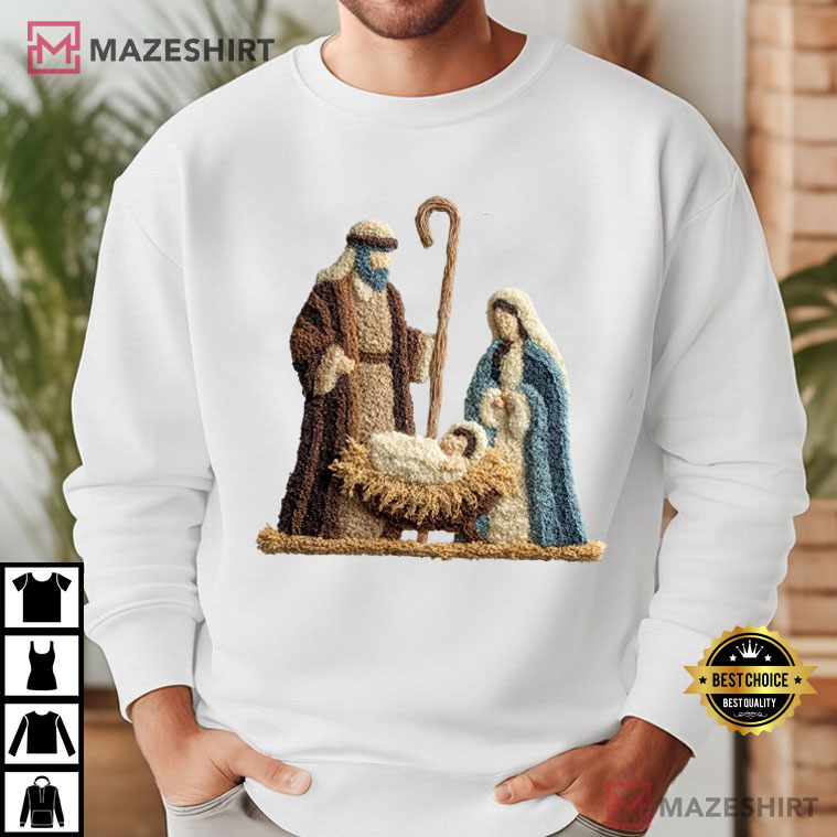 Latch Hook Yarn Crochet Nativity Scene Christmas T-Shirt Latch Hook Yarn Crochet Nativity Scene Christmas T-Shirt