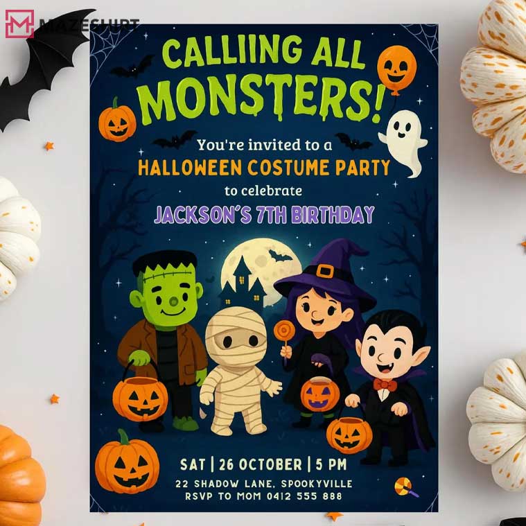 Calling All Monsters Halloween Costume Party Spooky Poster Calling All Monsters Halloween Costume Party Spooky Poster
