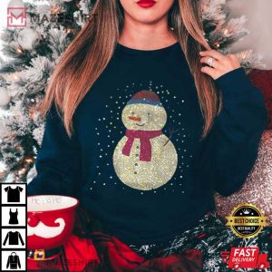 Rhinestone Snowman Christmas Holiday T Shirt (4)
