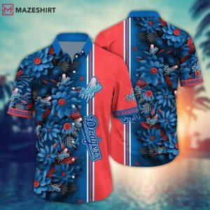 Dodgers Patriotic Stripe Floral Hawaiian Shirt