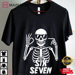 Six Seven 6 7 Meme Funny Skeleton Bones Halloween T Shirt (1)