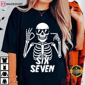 Six Seven 6 7 Meme Funny Skeleton Bones Halloween T-Shirt